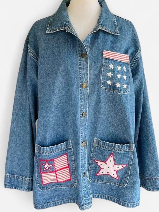 Michelle Louise Jackets & Blazers - Vintage Michelle Louise Denim Embroidered Americana American Flag & Star Jacket